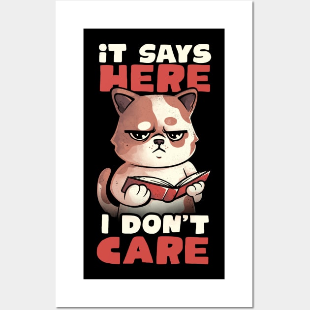 It Says Here I Don't Care - Funny Cute Cat Book Gift Wall Art by eduely